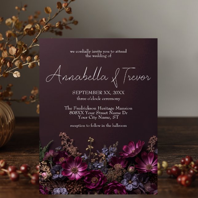 Invitación Bodas de Otoño con Flores Silvestres Oscuras y Flo (Subido por el creador)