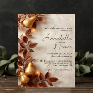 Invitación Bodas de Otoño con Peras Doradas y Hojas de Olivo