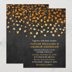 Invitación Bodas de Otoño Grunge Dorado y Negro