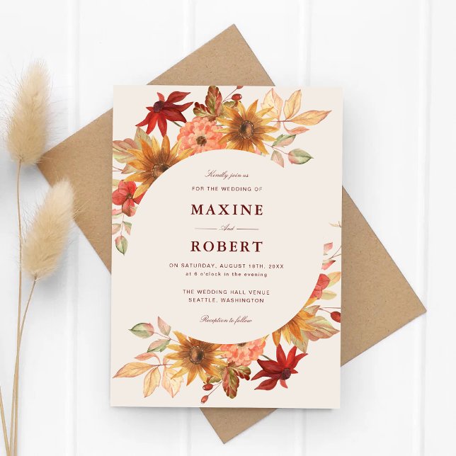 Invitación Bodas de Otoño Hojas de Otoño Elegantes (Elegant fall leaves wedding invitation brings cozy autumn romance to your special day.)