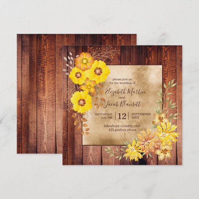 Invitación Bodas de Otoño Rústicas con Rosas Silvestres Amari (Anverso / Reverso)