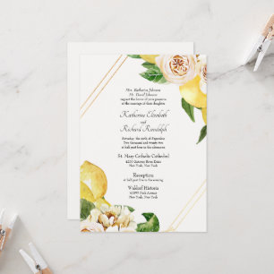 Invitación Bodas de padres crema limones y peonías formales