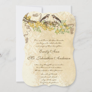 Invitación Bodas de pájaro de flor de cerezo vintage amarillo