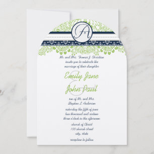 Invitación Bodas de pájaros de amor gris verde manzana naval