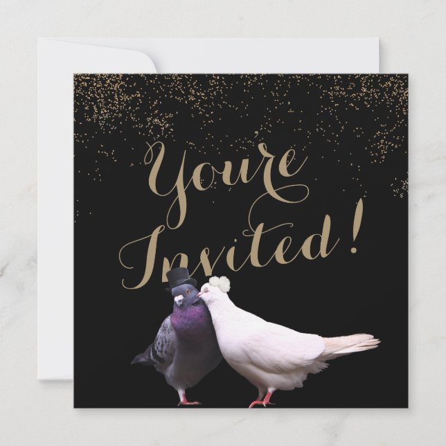Invitación Bodas de pájaros de confeti dorado chic Bodas (Anverso)