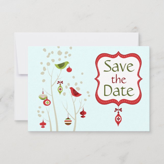 Invitación Bodas de pájaros de invierno de Navidad Guardar la (Anverso)
