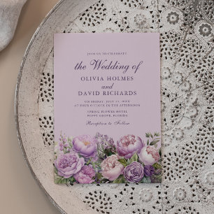 Invitación Bodas de Peonías Lilas Boho