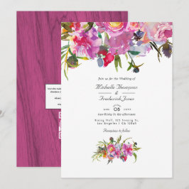 Invitación Bodas de peonías rosadas vintage rústicas con códi