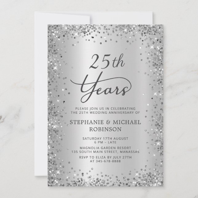 Invitación Bodas de Plata 25 Aniversario de Boda con Brillo M (Anverso)