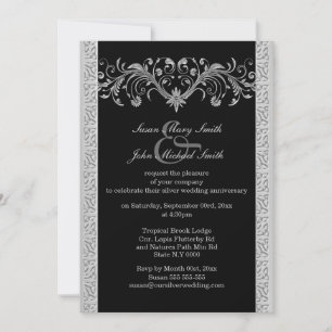 Invitación Bodas de plata aniversario de compromiso negro