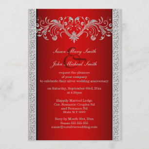 Invitación Bodas de plata aniversario floral rojo