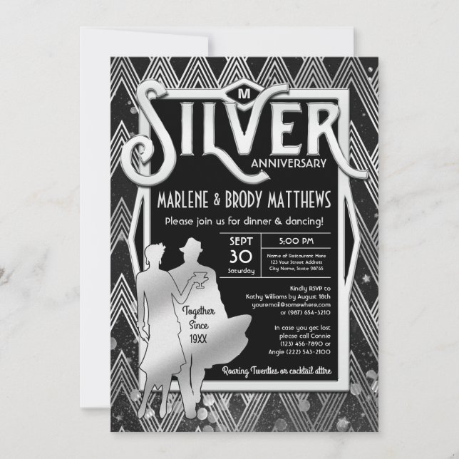 Invitación Bodas de Plata Art Deco Gran Gatsby (Anverso)
