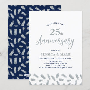 Invitación Bodas de Plata & Azul Marino Moderno 25 Aniversa