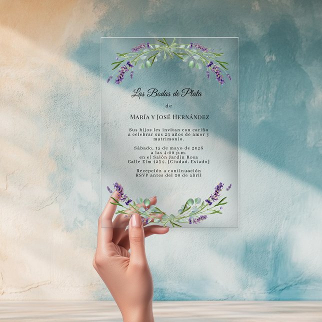 Invitación Bodas de Plata con Florales de Lavanda (Subido por el creador)