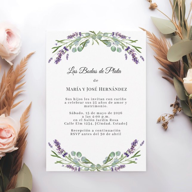 Invitación Bodas de Plata con Florales de Lavanda (Subido por el creador)