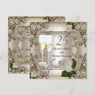Invitación Bodas de Plata Cream Gold Rose Silver 25 Aniversar