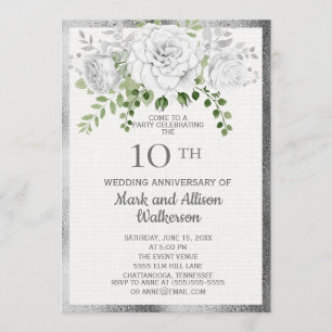 Invitación Bodas de plata floral blancas 10º aniversario de b