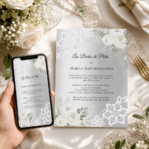 Invitación Bodas de Plata Flores de Plata