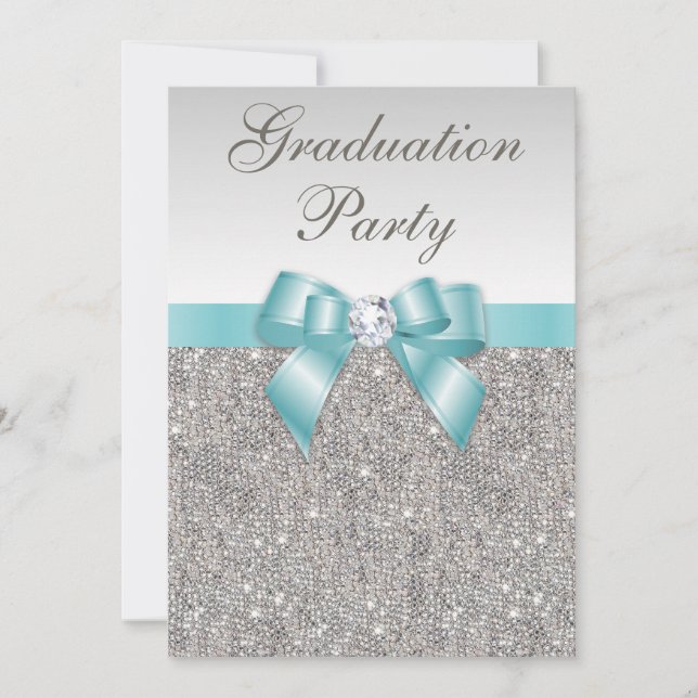 Invitación Bodas de plata glam Verde azuladas fiesta de gradu (Anverso)