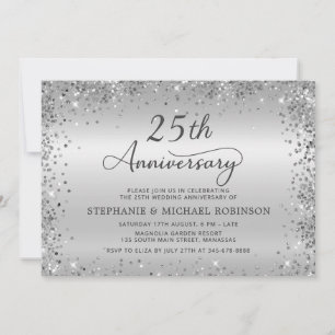 Invitación Bodas de Plata Glitter 25 Aniversario de Boda