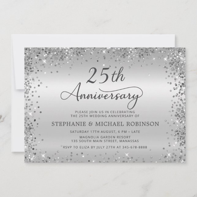 Invitación Bodas de Plata Glitter 25 Aniversario de Boda (Anverso)
