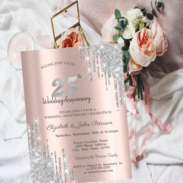 Invitación Bodas de Plata Glitter Drips 25 Aniversario de Bod (Subido por el creador)