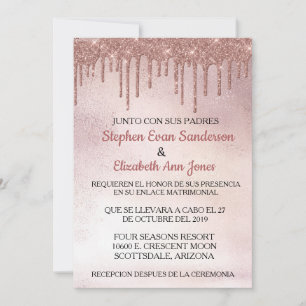 Invitación Bodas de plata Rosa Dorado Brillo Gotea