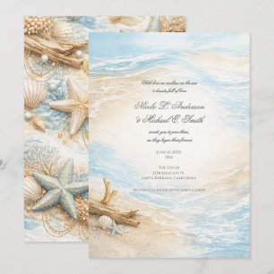 Invitación Bodas de Playa con Acuarela de Mareas Eternas