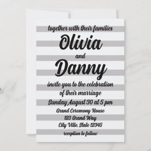 Invitación Bodas de Playa Dulces Rayas de Caramelo Grises Bla