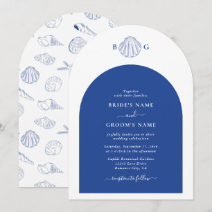 Invitación Bodas de playa junto al mar con conchas de almeja