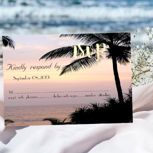 Invitación Bodas de playa palmeras puesta de sol RSVP