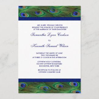 Invitación Bodas de Plumas de Pavo Real Verde Esmeralda Azul 