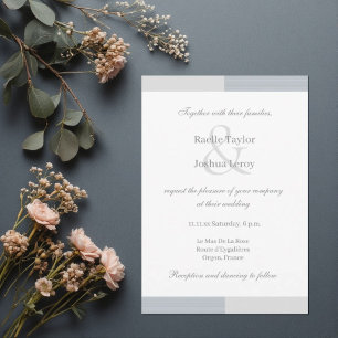 Invitación Bodas de Polvo Azul Gris Blanco Rayas Ampersand