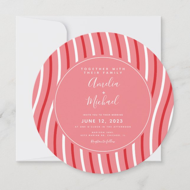 Invitación Bodas de rayas de menta rosa roja de Navidad (Anverso)