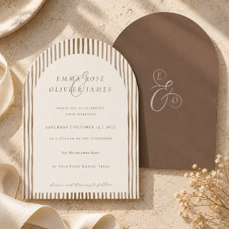 Invitación Bodas de rayas marrón cocoa boho minimalista marfi