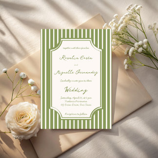 Invitación Bodas de rayas vintage verde salvia