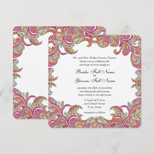 Invitación Bodas de rosa, frambuesa y lima de época (Anverso / Reverso)