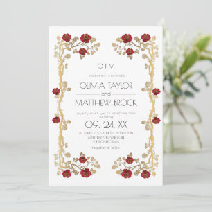 Invitación Bodas de Rosa Ornamentada Flores Elegantes