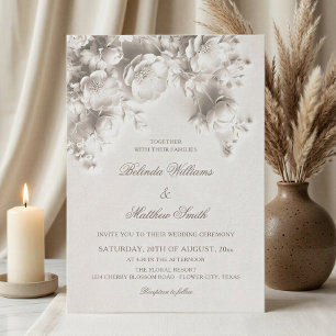 Invitación Bodas de Rosas 3D Florales Esculpidas en Marfil