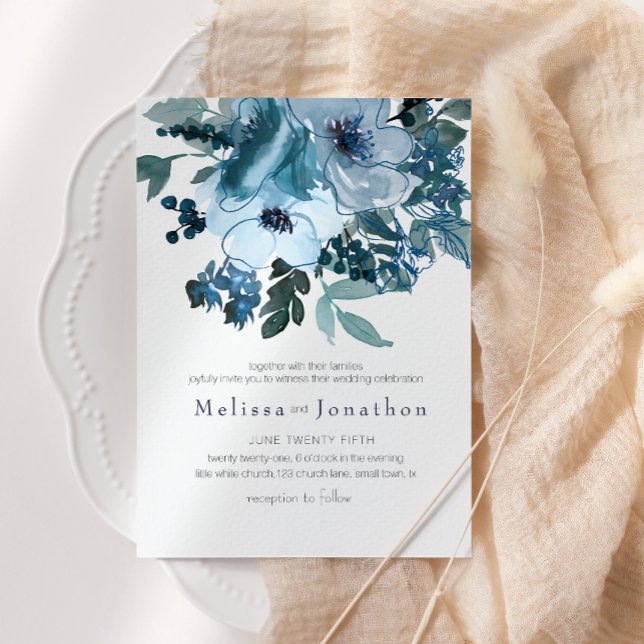 Invitación Bodas de Rosas Acuarela Azul Pastel (Subido por el creador)
