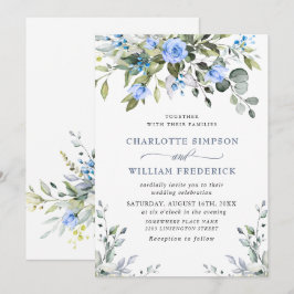 Invitación Bodas de Rosas Azules de Eucalipto Elegante