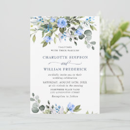 Invitación Bodas de rosas azules de eucalipto elegante