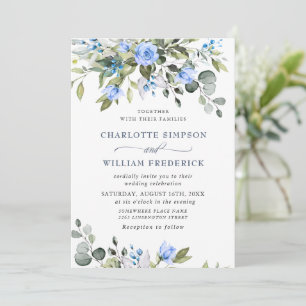 Invitación Bodas de rosas azules de eucalipto elegante