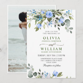 Invitación Bodas de Rosas Azules de Eucalipto Elegante Vegeta