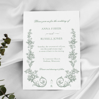 Invitación Bodas de rosas barrocas de salvia elegante