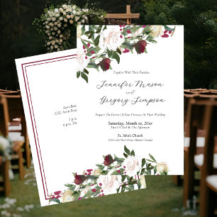 Invitación Bodas de Rosas Blancas con Arándano al Acuarela