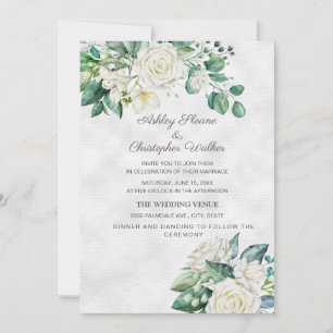 Invitación Bodas de Rosas Blancas Elegantes con Verdor