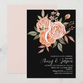 Invitación Bodas de Rosas de Melocotón Floral Vintage Acuarel