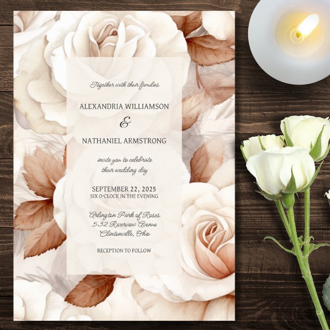 Invitación Bodas de Rosas Elegantes Marfil y Óxido  (Subido por el creador)