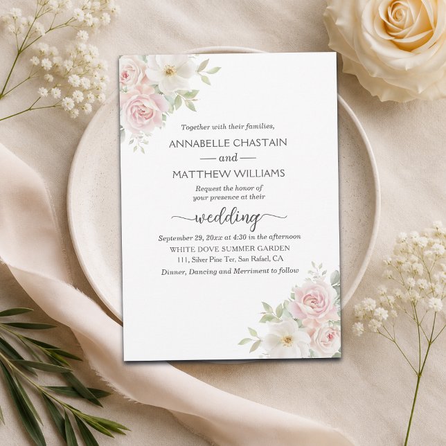 Invitación Bodas de Rosas Elegantes Suaves Rosadas  (Subido por el creador)